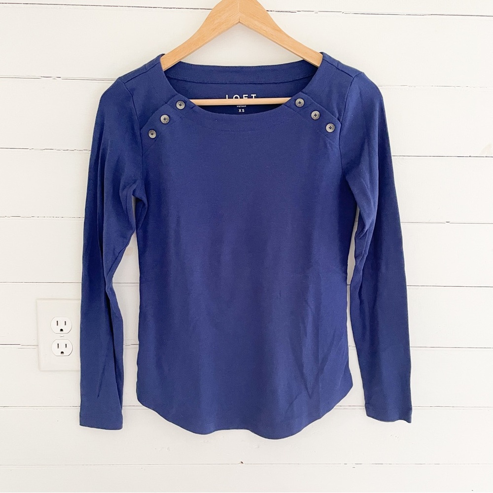 Loft Button Shoulder Blue Tee